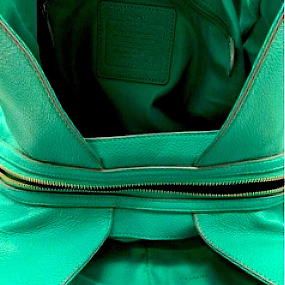 COACH Edie Green Leather Horse and Carriage Embossed Three Section Shoulder Bag